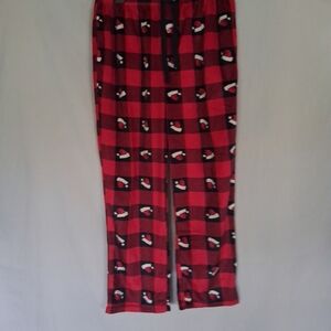 Red Plaid Lounge Pants with Santa Hat Pattern
